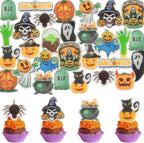 Morofme 60pcs Edible Halloween Cupcake Toppers Edible Pumpkin Cake Topper Spider Cake Decorations Wafer Paper Halloween Ghost Cake Decor Bat Black Cat for Party Cake Cookies, 15 kinds of patterns