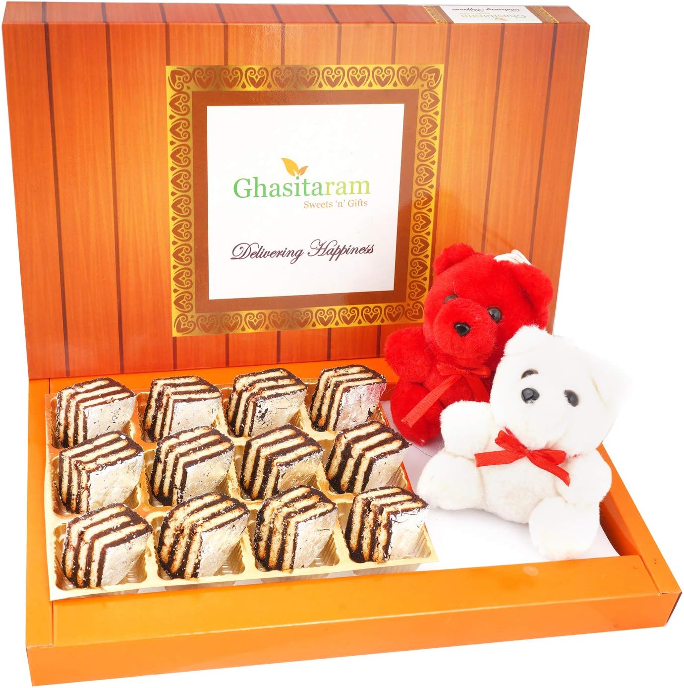Ghasitaram Gifts Valentines Gift for Girlfriend/Boyfriend/Husband and Wife - Valentine Sweets Dates Delight and 2 Teddies