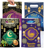 50 Pcs Ramadan Gift Bags with Handles - Eid Mubarak Goodie Bag, Ramadan Kareem Plastic Goody Candy Cookie Snack Treat Party Favor Bags Bulk for Islamic Muslim Eid Mubarak Party Supplies Favors,4 Style