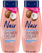 Nair Sensitive Shower Cream Hair Remover with Natural Coconut Oil and Vitamin E, Body Hair Removal Cream, 12 oz (Pack of 2)