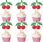 24 PCS Cherry Cupcake Toppers Red Glitter Fruit Theme Sweet Cherry Cupcake Picks for Cherry Theme Baby Shower Kids Birthday Party Cake Decorations Supplies