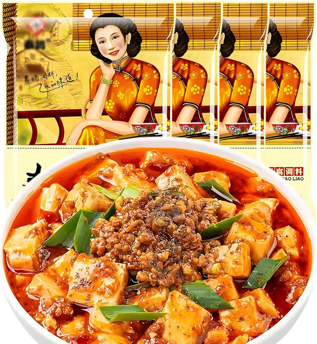 SXETBEAN 4 Packs Mapo Tofu Sauce, Chinese Mabo Tofu Sauce, Spicy Tofu Seasoning, 2.8oz/80g per Pack (4 Packs)