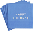 Vuzvuv 52 Pack Silver Foil Happy Birthday Cocktail Napkins - Birthday Party Dinner Hand Napkin for Party Supplies Decorations Table Decor for women man(5" Folded 3 Ply-Navy Blue)