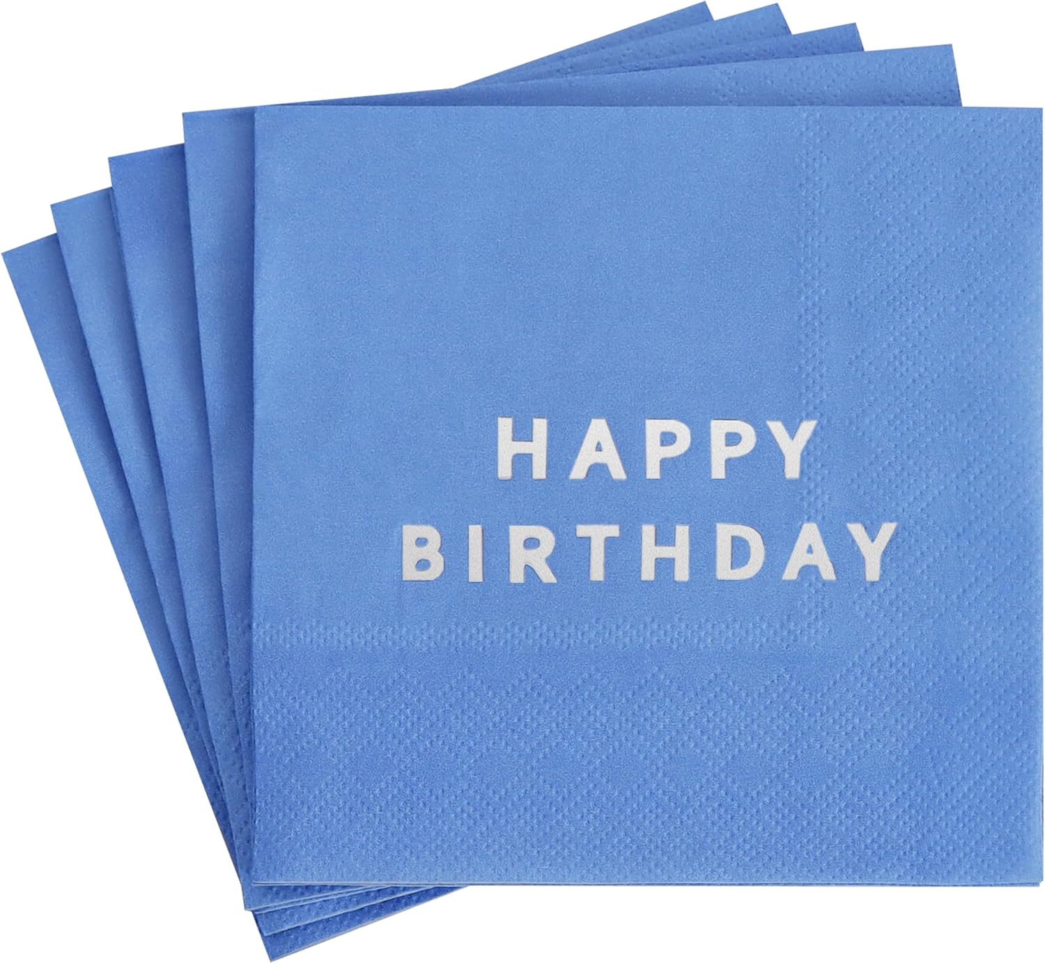 Vuzvuv 52 Pack Silver Foil Happy Birthday Cocktail Napkins - Birthday Party Dinner Hand Napkin for Party Supplies Decorations Table Decor for women man(5" Folded 3 Ply-Navy Blue)