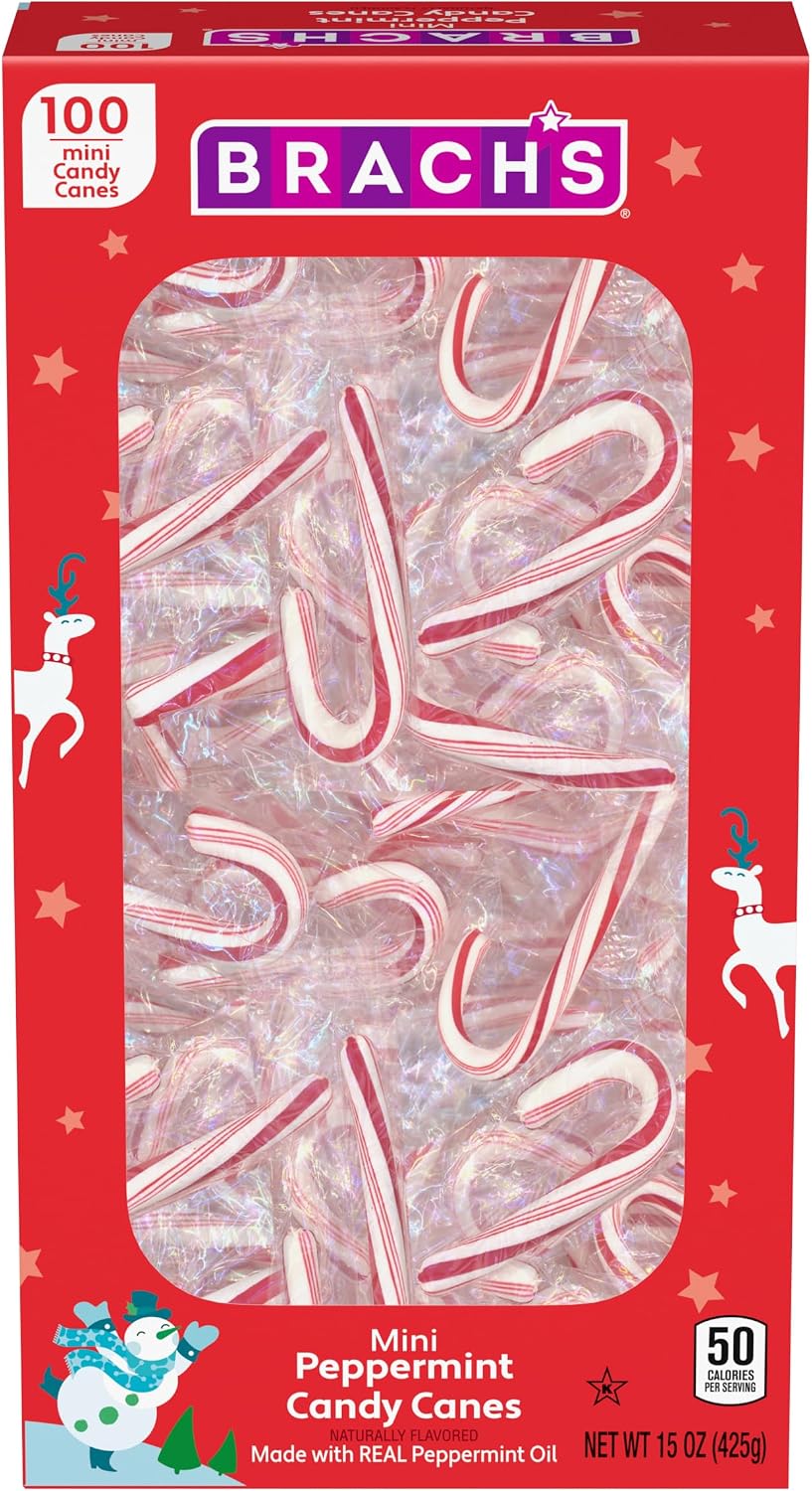 Brach's Mini Peppermint Holiday Candy Canes, Christmas Candy, 100ct Box , 15 Ounce