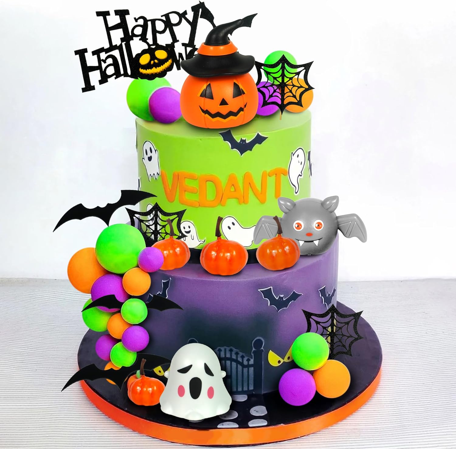 Halloween Cake Toppers 3D Pumpkin Bat Ghost Cake Balls Cake Decorations Happy Halloween Theme Birthday Supplies (Style 01)