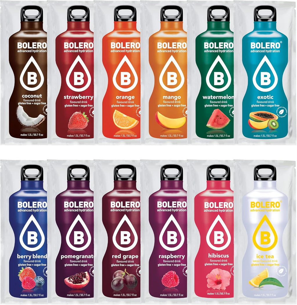 Bolero- Sugar Free Drink Mix Packets Assorted Fruit Flavors | Powdered Flavored Water Packets | 12 Large Sachet On The Go Packets