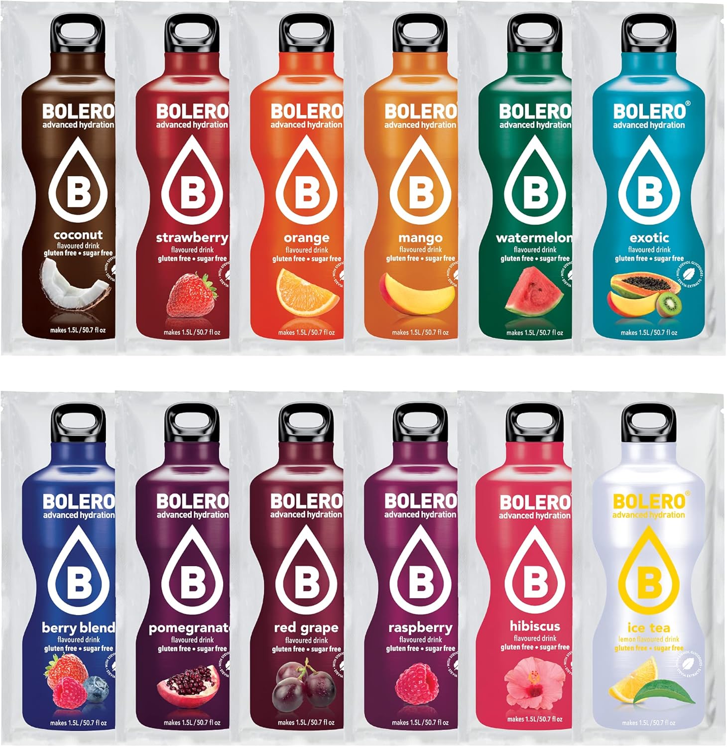 Bolero- Sugar Free Drink Mix Packets Assorted Fruit Flavors | Powdered Flavored Water Packets | 12 Large Sachet On The Go Packets