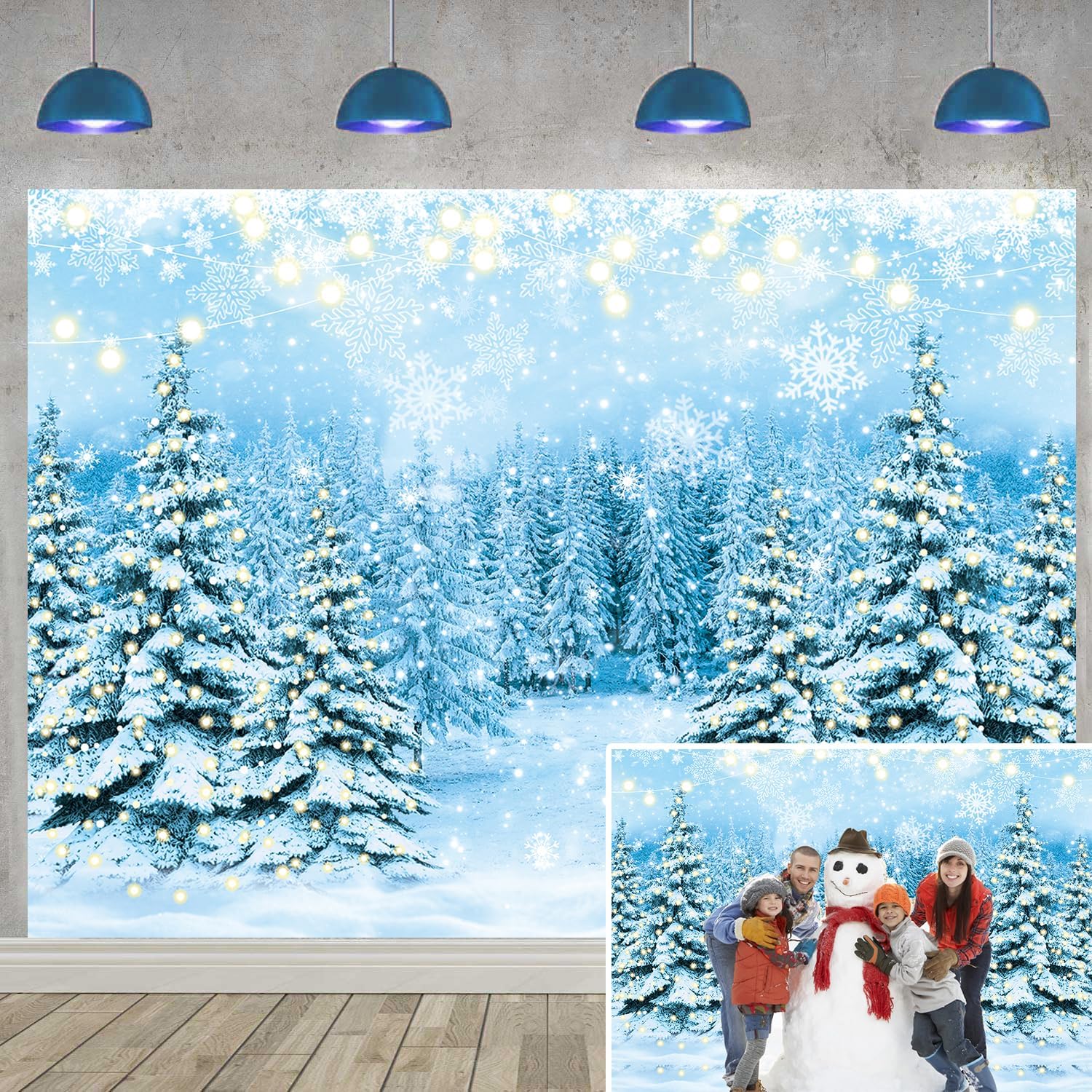 Winter Forest Backdrop North Pole Photography Background Winter Wonderland Snowflake Pine Tree Fairytale Forest Banner for Christmas Family Holiday Party Decoration Supplies (82x59 inch (7x5FT))
