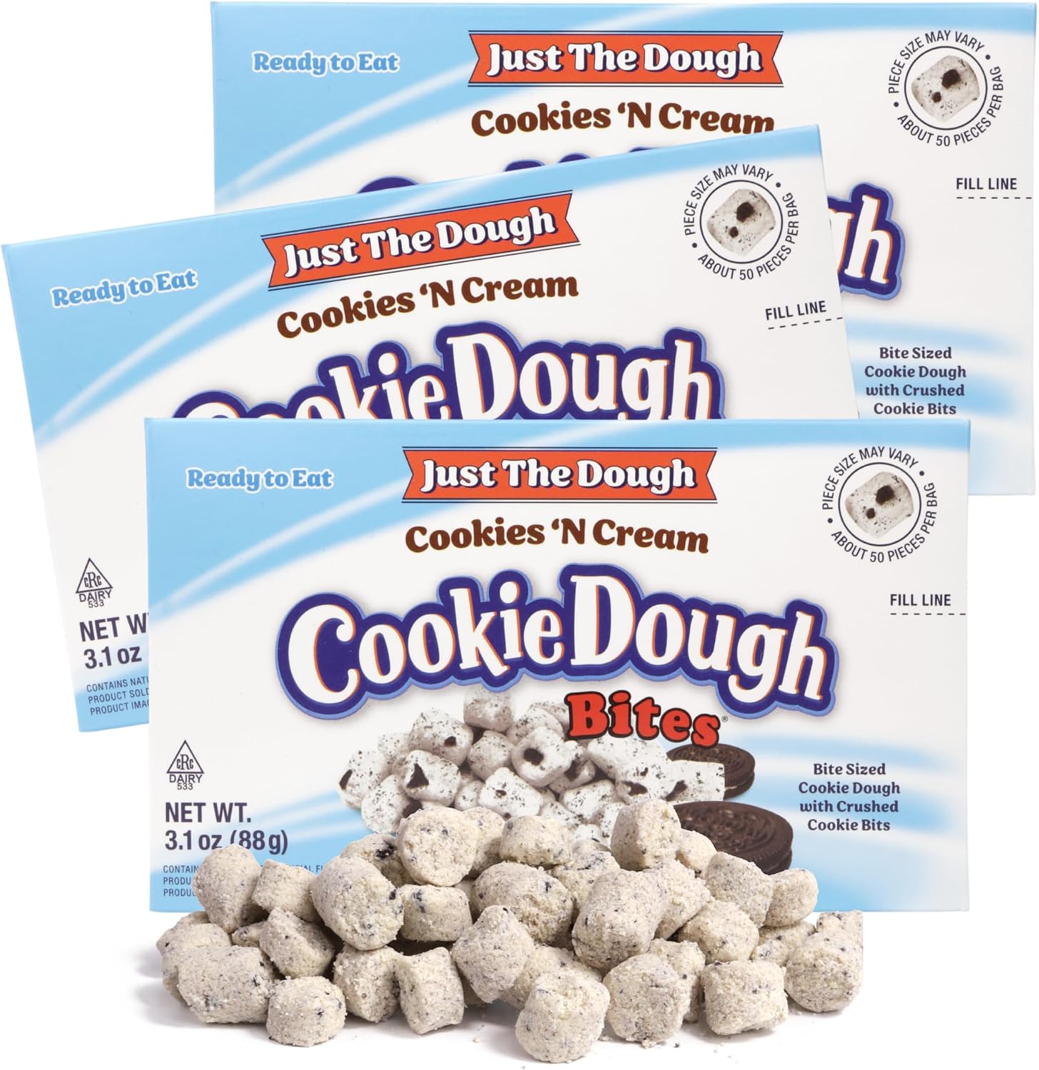 Cookies 'N Cream Edible Cookie Dough Bites, Movie Theater Candy, Ice Cream Toppers, 3.1 Ounces (Pack of 3)