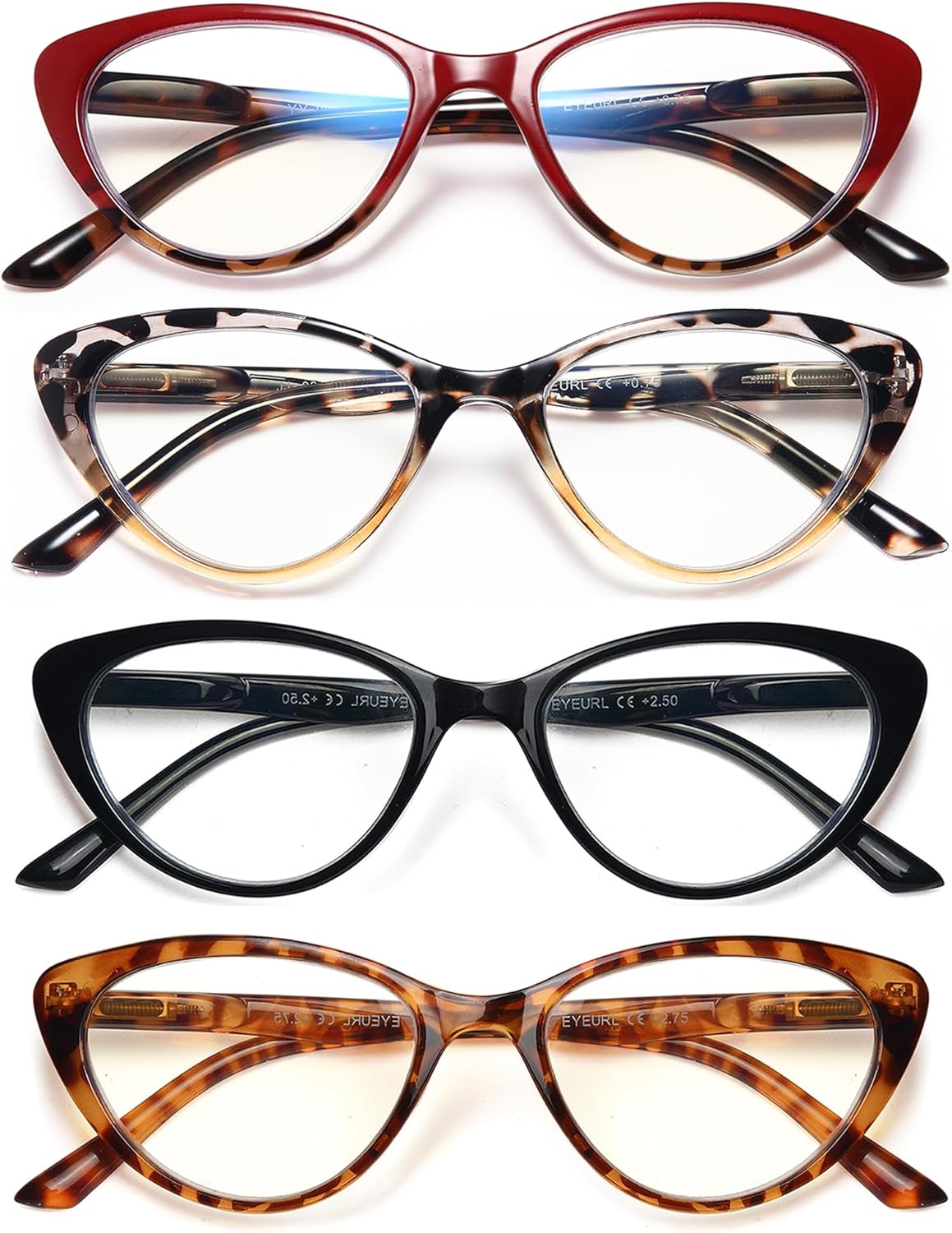 EYEURL 4-Pack Cat Eye Reading Glasses for Women Blue Light Blocking Computer Reading Glasses Anti-Glare Cat Eye Readers For Women,1.5