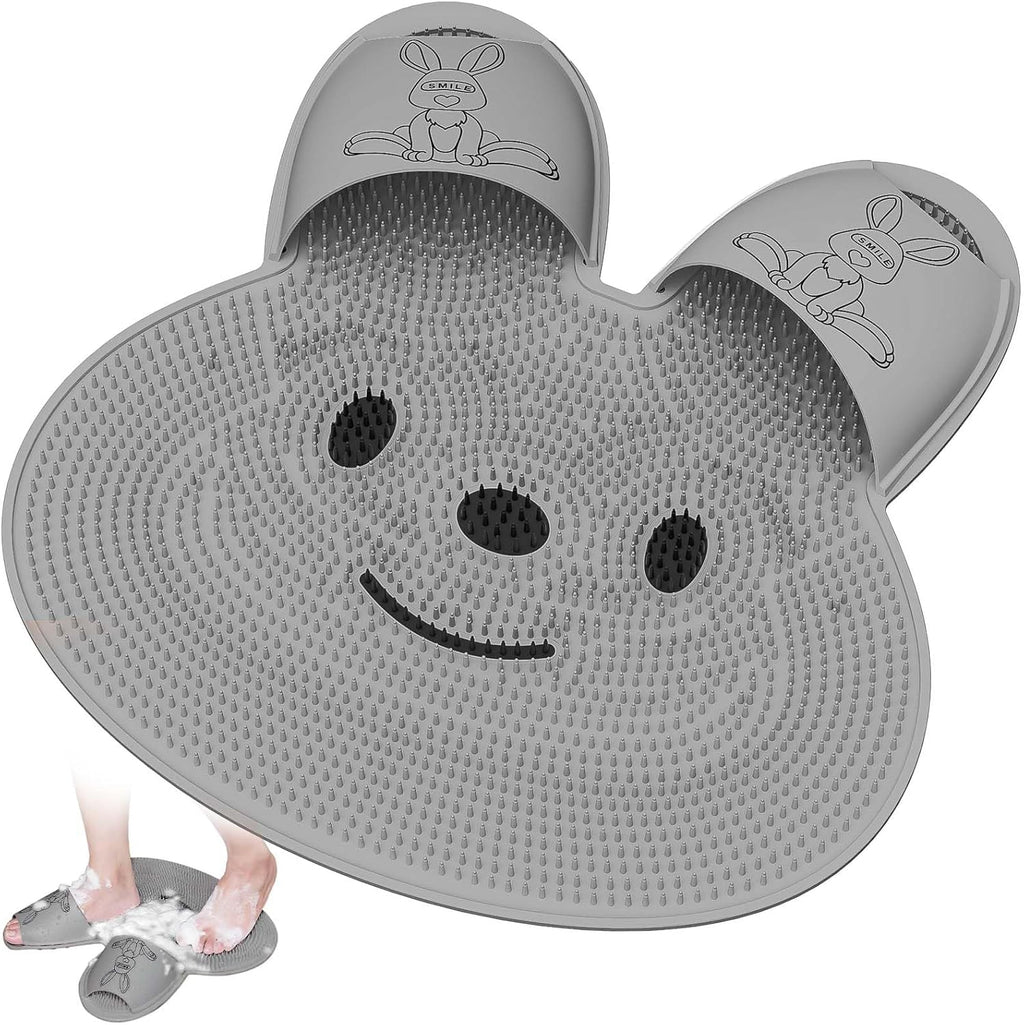 Manmihealth Extra-Large Shower Foot Scrubber Mat with Non-Slip Suction Cups, Rabbit-Shaped Silicone Foot Scrubber in Shower for Men & Women (Gray)