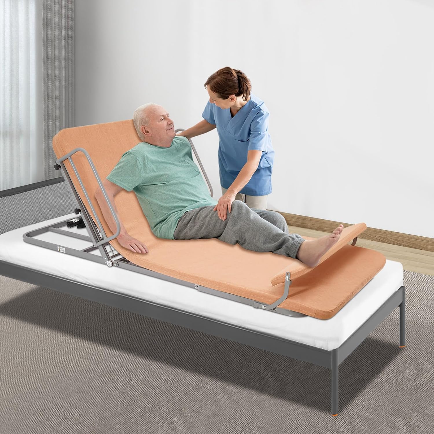 Electric Lifting Backrest for Bed, Adjustable Bed Rest Help Elderly Get up Easily, Sit-up Back Rest Chair for Neck Lumbar Back Support, Medical Pillow Lifter w/Wired Controller