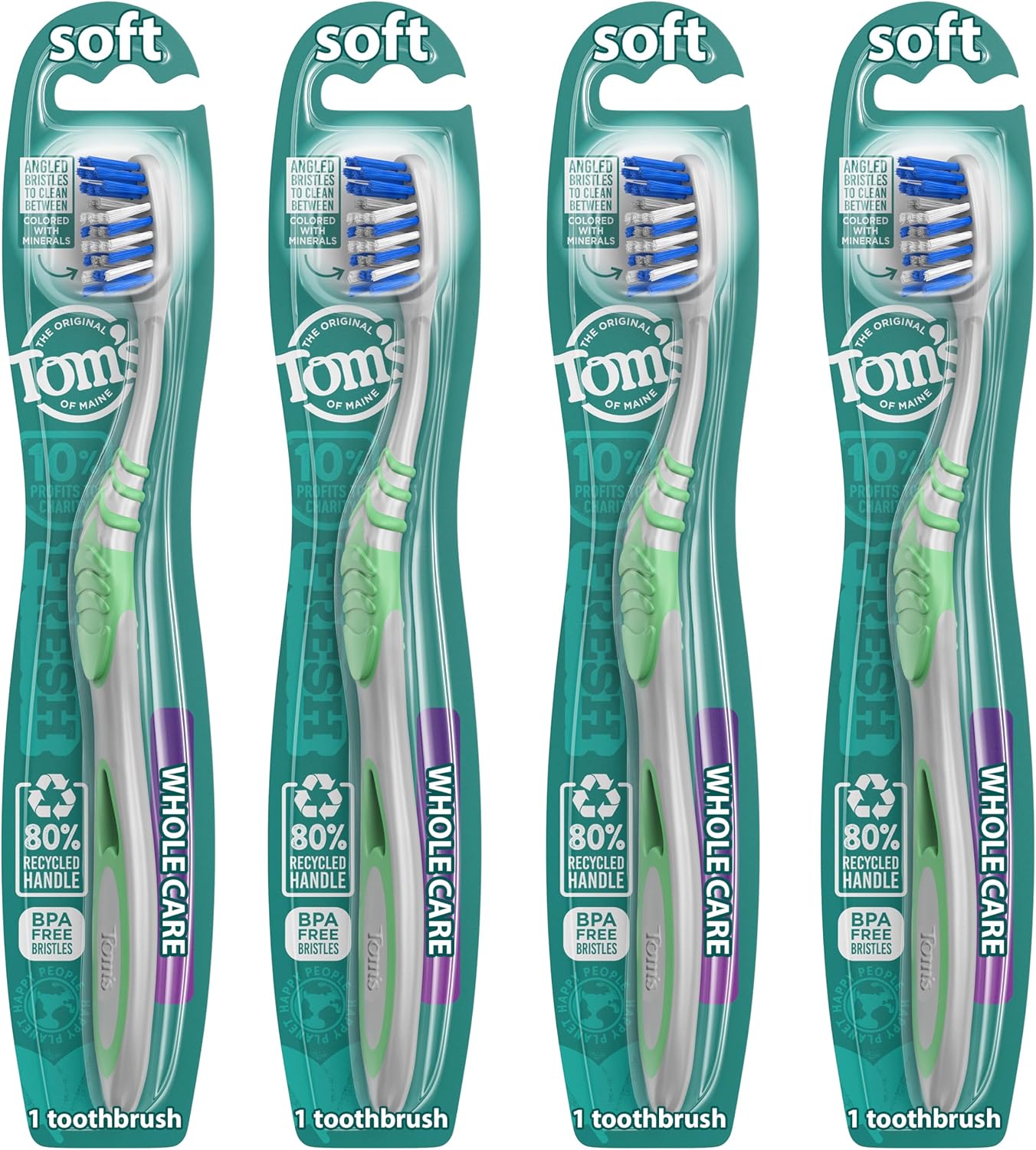 Tom's of Maine Whole Care Toothbrush, Soft, 4-Pack