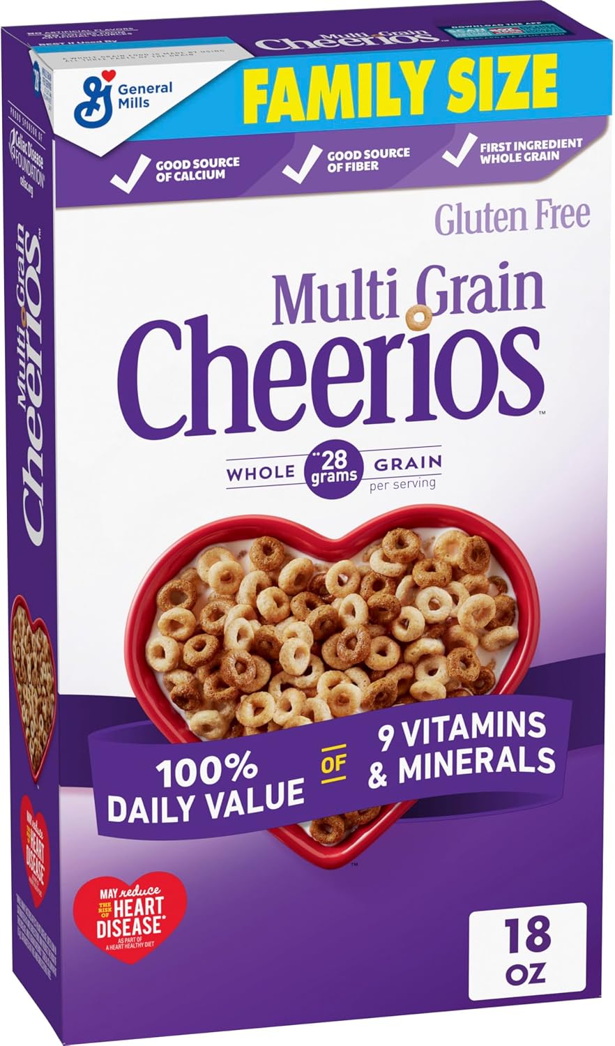 Multi Grain Cheerios, Heart Healthy Breakfast Cereal, Gluten Free, Family Size, 18 oz