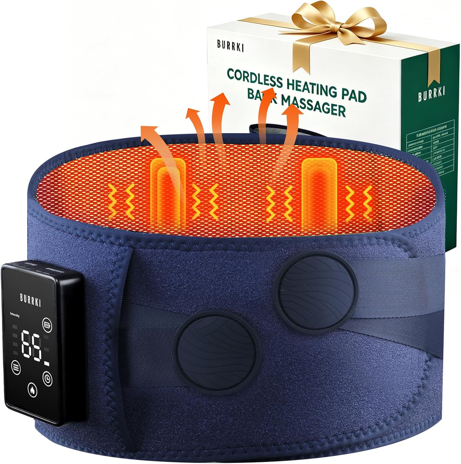 Cordless Heating Pad for Back, Portable Wearable Heat Belt with Massager for Lower Back Pain Relief Cramps Mothers Day Gifts for Women Mom Men Dad Seniors 3 Heat 30mins Off, 4 Vibration Modes