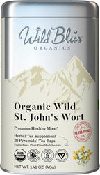 Wild Bliss Organic St Johns Wort Herbal Tea - Caffeine Free Mood Balance Support Tea - Pharmacopoeia Potency - 20 Plant Based Tea Bags