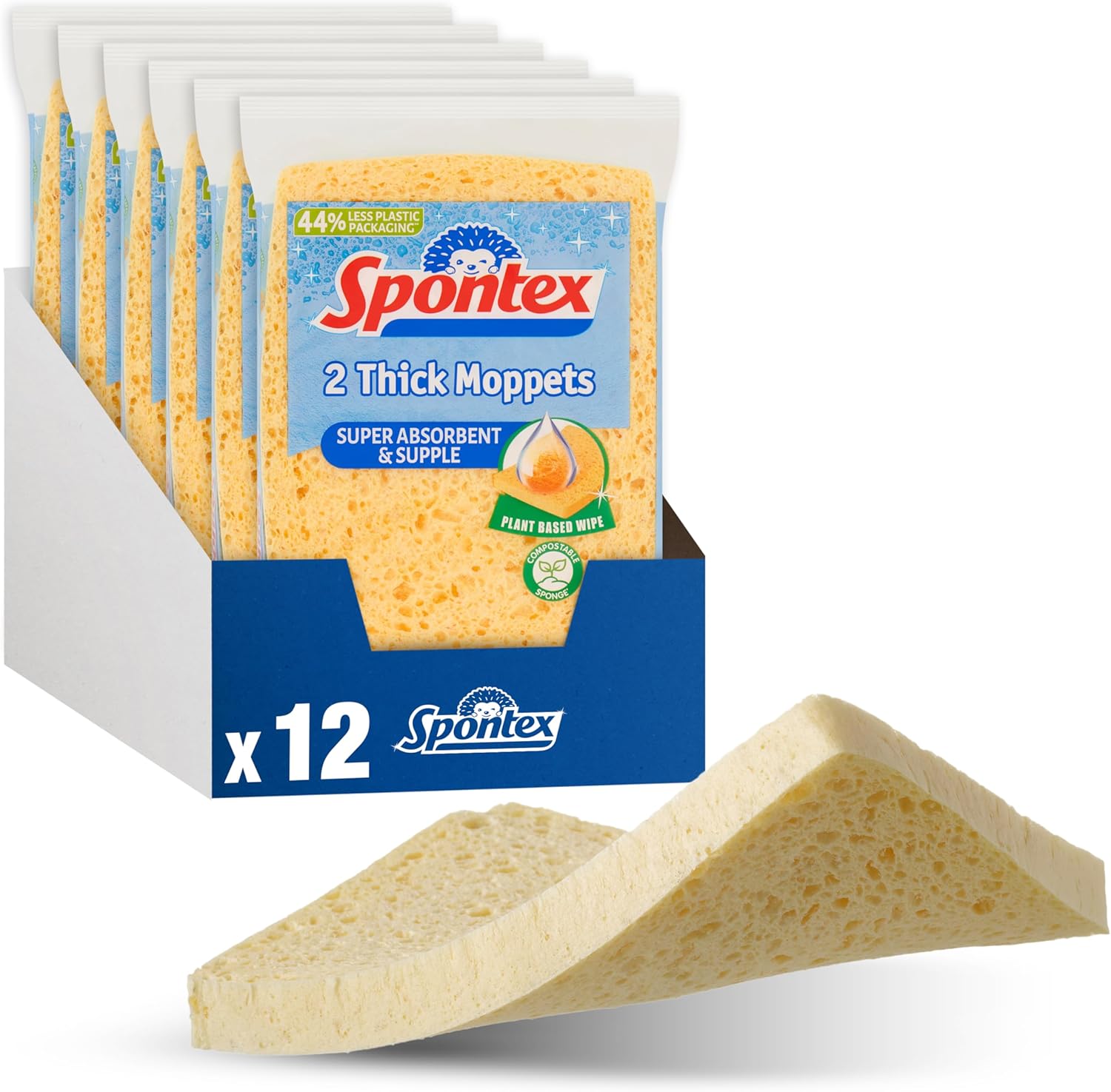 Spontex Thick Moppets, 6 Packs of 2 (Total 12 Sponges)