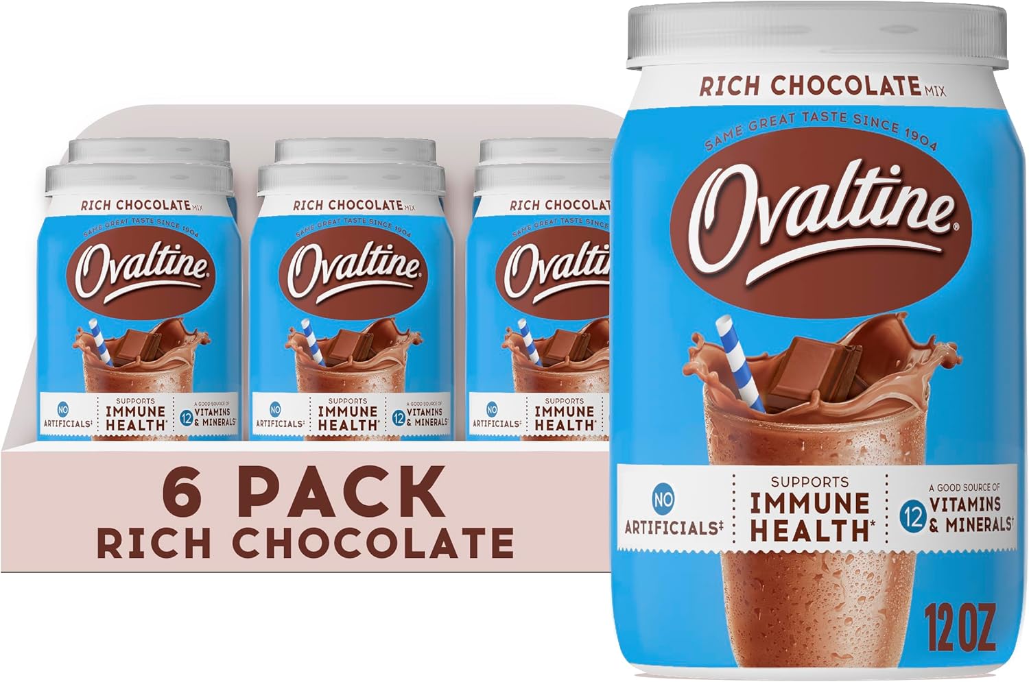 Nestle Ovaltine Rich Chocolate, 12-Ounce Tubs (Pack of 6)