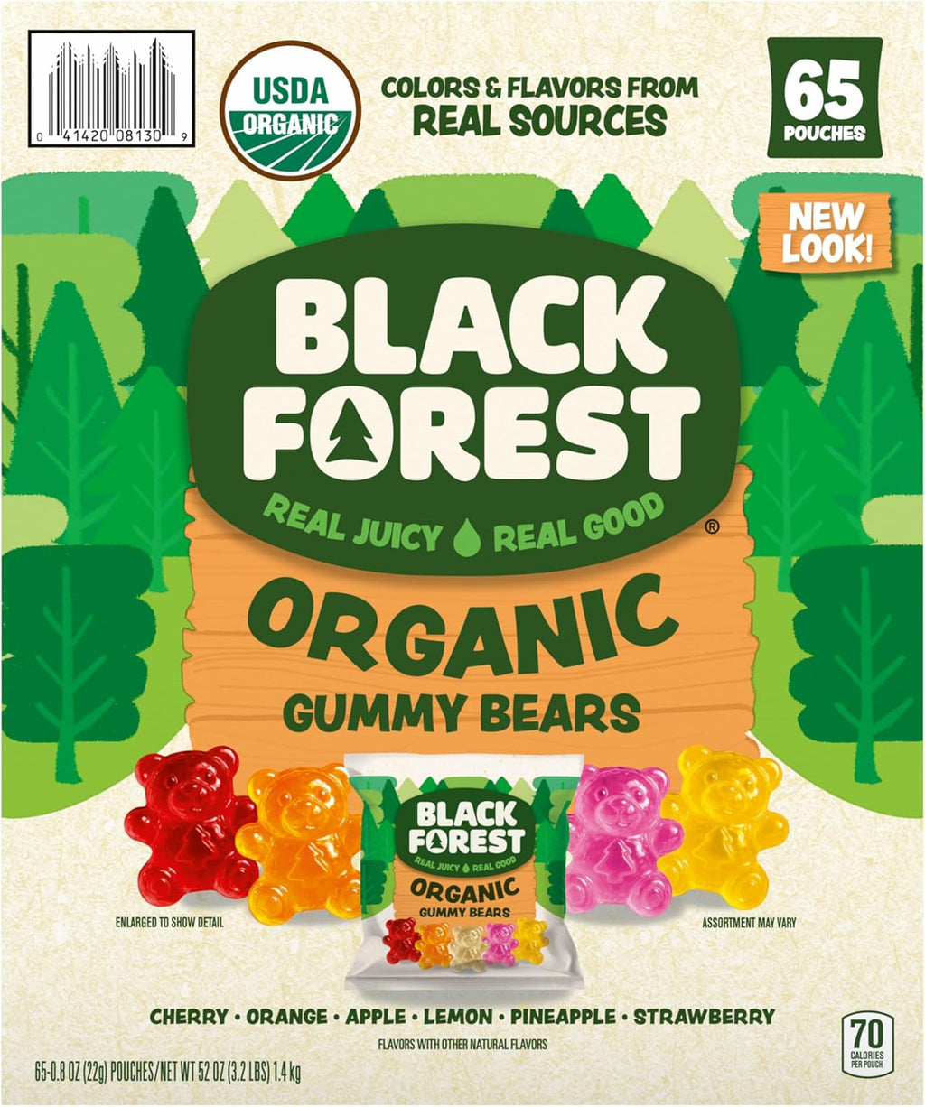 Black Forest USDA Organic Gummy Bears - 65 Pouches - .0.8Oz Each