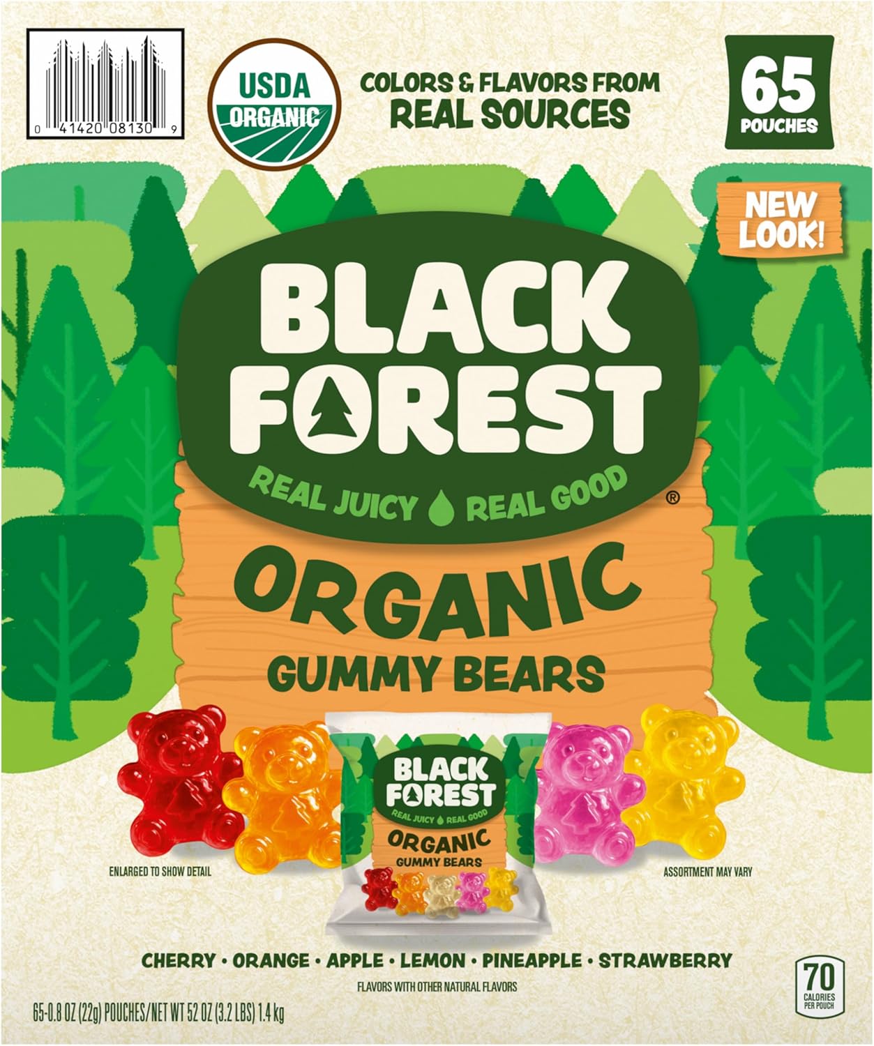 Black Forest USDA Organic Gummy Bears - 65 Pouches - .0.8Oz Each