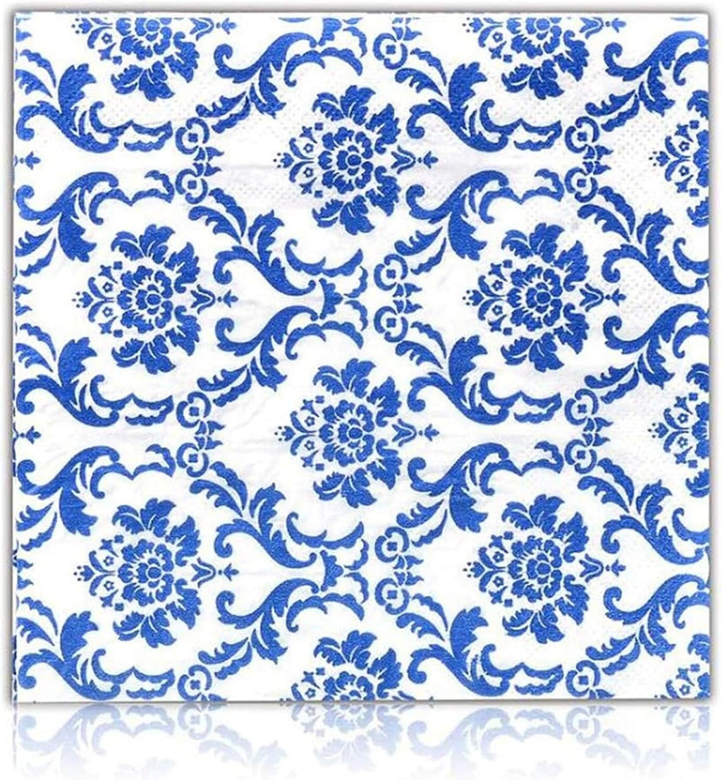 Blue Floral Cocktail Napkins For Wedding Party Birthday With 2 Layers, Paper Luncheon Napkin, 13x13 Inch, 120 Count