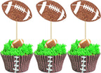24Pcs Rugby Football Cupcake Toppers Rugby Ball Cupcake Picks Sports Ball Theme Cake Decoration for Rugby Super Baby Shower Kids Birthday Party Decorations Supplies