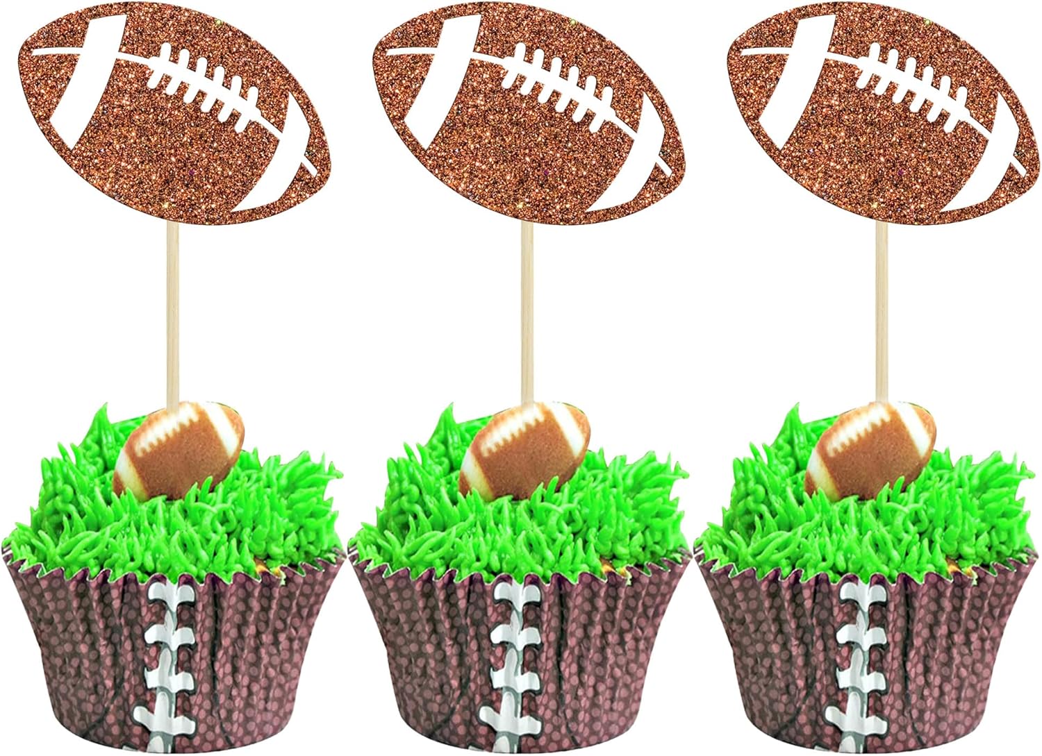 24Pcs Rugby Football Cupcake Toppers Rugby Ball Cupcake Picks Sports Ball Theme Cake Decoration for Rugby Super Baby Shower Kids Birthday Party Decorations Supplies