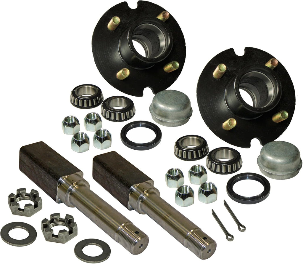Pair of 4-Bolt On 4 Inch Hub Assembly (AKSQ-220044) Includes (2) Square Shaft 1-1/16 Inch Straight Spindles & Bearings