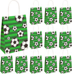CELSOL Soccer Goodie Bags for Kids Party – 12PCS Durable Kraft Paper Gift Bags with Handles, Decorations & Favors for Soccer-Themed Birthday, Team Snacks, Candy, Boys & Girls Party Fun Supplies