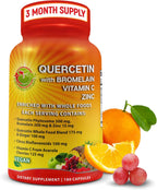Quercetin with Bromelain – Quercetin Phytosome 500 mg High Absorption Supplement – Immune Support with Vitamin C, Zinc, Ginger & Citrus Bioflavonoids – Organic Whole Food Blend – 180 Capsules