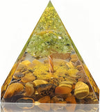 Tree of Life Orgone Pyramid for Positive Energy, Orgonite Peridot&Tiger Eye Healing Crystal Pyramids for Reduce Stress Chakra Reiki Healing Meditation Attracts Lucky and Success