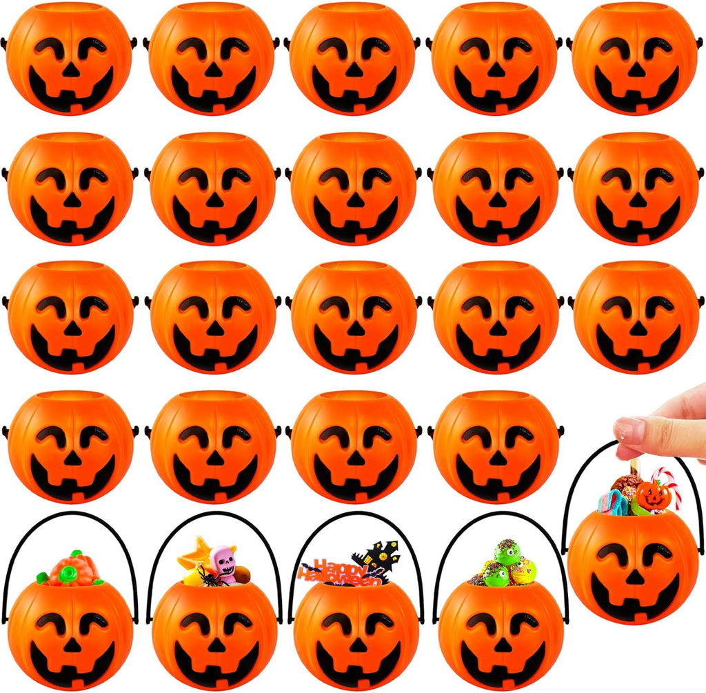 24PCS Mini Halloween Pumpkin Candy Buckets,Portable Pumpkins Palstic Buckets Cauldron for Trick or Treat Party Favors Decor Supplies 2.8in