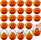 24PCS Mini Halloween Pumpkin Candy Buckets,Portable Pumpkins Palstic Buckets Cauldron for Trick or Treat Party Favors Decor Supplies 2.8in