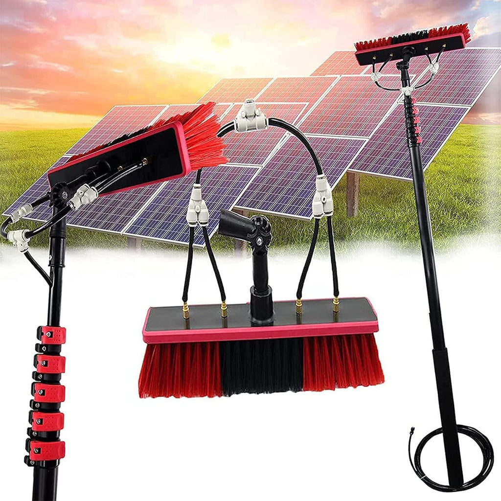 ANUU Telescopic Extension Pole Cleaning Kit for Cleaning Window Solar Panels Water Fed Pole Kit with 4-Hole Water Fed Brush Head Red (12-39Feet),30cmbrush-20FT/6M