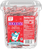 Brach's Mini Peppermint Candy Canes, Christmas Candy, Stocking Stuffers, Holiday Classic, 260ct, 40 oz Tub