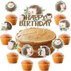 Hedgehog Birthday Party Decoration, Hedgehog Happy Birthday Cake Topper Brown Decorative Theme Cupcake Toppers for Woodland Animal Theme Baby Shower Birthday Party Supplies