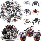 54PCS Edible Halloween Spider Cupcake Toppers Wafer Paper Spider Cupcake Toppers Spitting Spider Dessert Picks for Halloween Theme Party Birthday Baby Shower Decor Supplies
