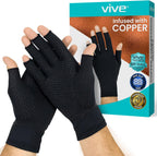 Vive Copper Infused Fingerless Arthritis Compression Gloves (Pair) - Relief for Men, Women, Rheumatoid, Swelling, Carpal Tunnel, Tendonitis, Edema, Hand & Finger Pain - Comfortable Non-Slip (Large)