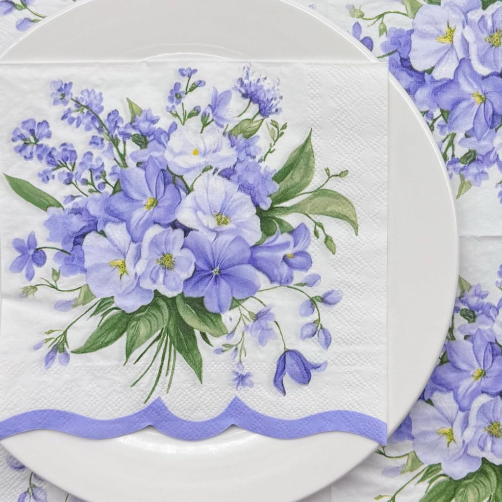 Pretty Laciness Floral Paper Napkins 6.5x6.5 inch 2-Ply Decorative Party Napkins Disposable Dining Decoupage Napkins (Purple)