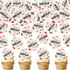 Ercadio 40 Pcs Edible Happy Birthday Cupcake Toppers Drink Topper Picks Black Birth Day for Celebrate Birthday Parties Anniversary Party Decoration Supplies