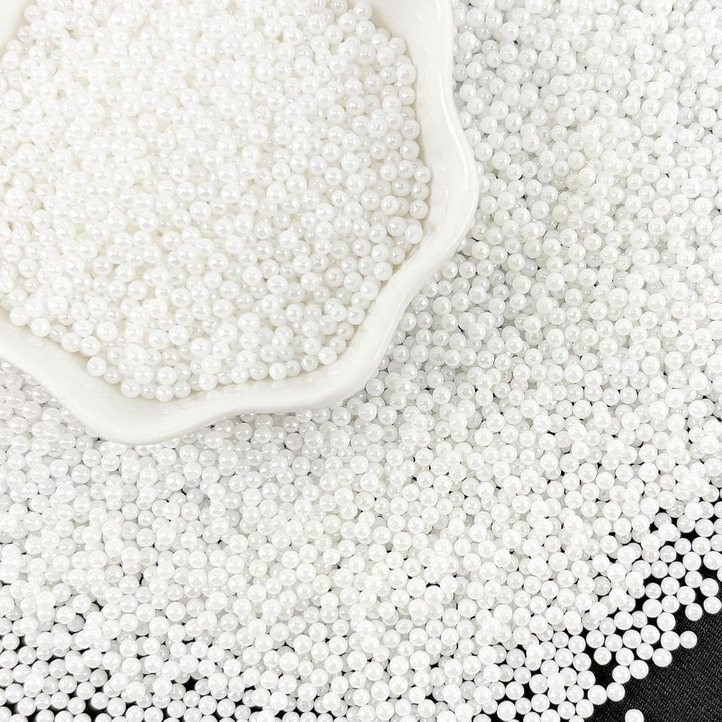 LEBERY Pearl Sugar Sprinkles Mini White Edible Pearls 2mm 130g/4.6 Oz White Edible Balls Sprinkle Sugar Pearls for Cake Decorating Candy Pearl Cake Ice Cream Toppings Wedding Chirstmas Supplies