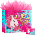 BeiLaad Unicorn Happy Birthday Gift Bag with Greeting Card and Tissue Paper, Birthday Gift Bags for Kids Girls Medium