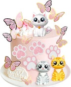 LaVenty Cat Cake Topper Kitty Cake Topper Decorations for Cat Themed Birthday Party Cute Meow Birthday Party Girl Baby Shower Party Decoration