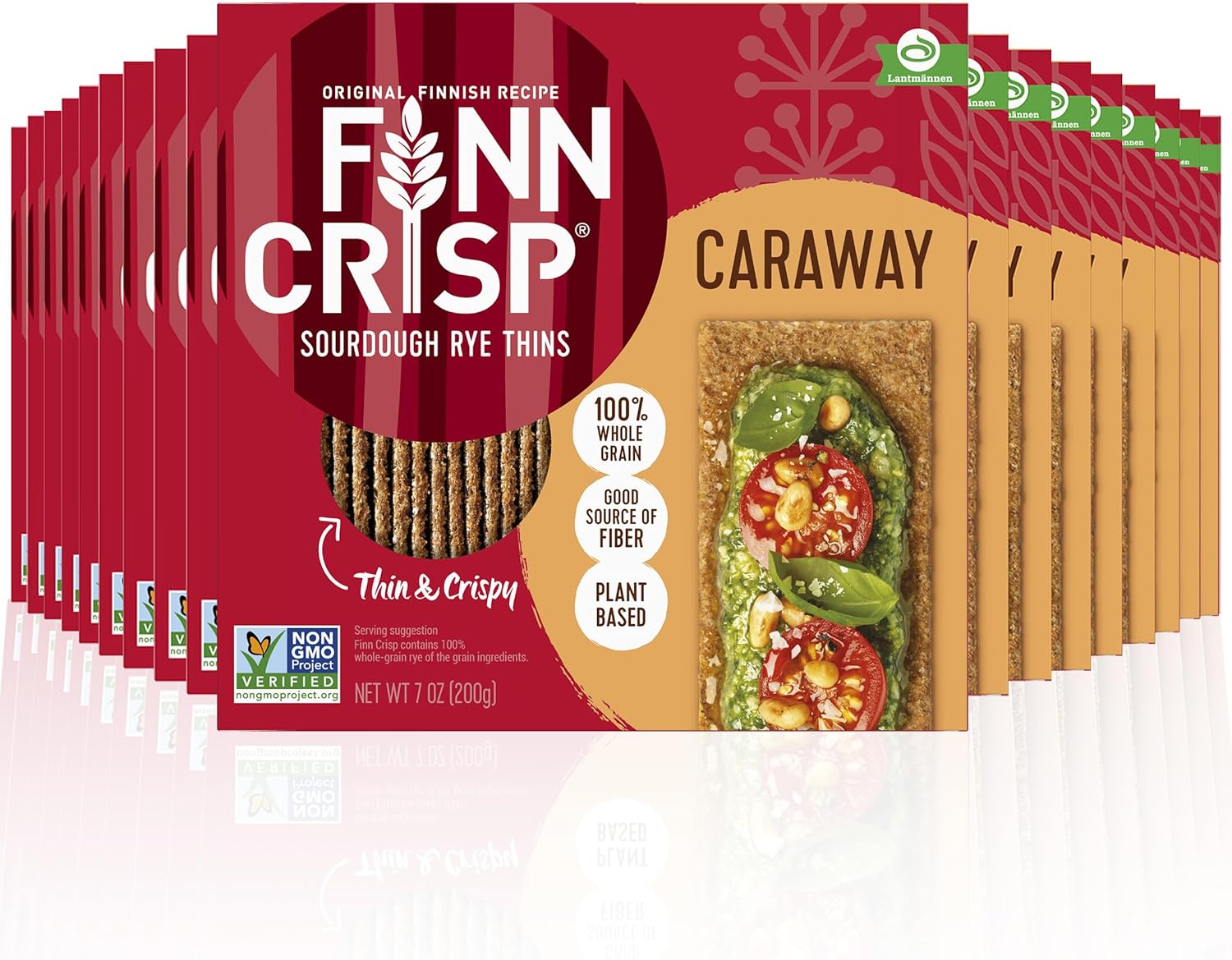 Finn Crisps Rye Crispbread with Caraway 7oz, 18 Pack Bulk Order | Thin, Crispy Rye Flatbreads| Authentic Finnish Sourdough | Caraway Crackers by Finn Crisp [18 Boxes x 7oz]