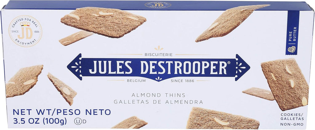 Jules Destrooper Almond Thins - Caramelized Almond Cookies, Certified Kosher Dairy, Non-GMO, Authentic Biscuits Made in Belgium - 3.5 Oz, Pack of 12