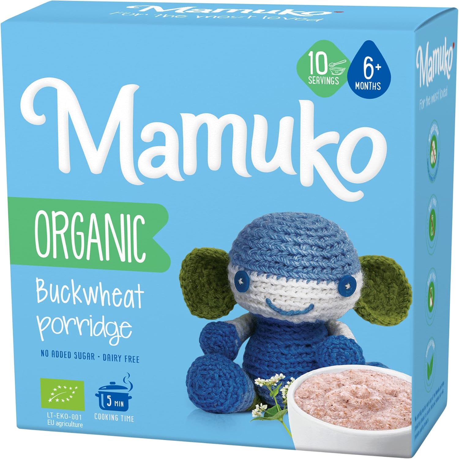 MAMUKO Baby Porridge - Buckwheat Porridge with GMO-Free - Organic Porridge for Healthy Growth & Development - Vegan Porridge Ideal for Babies 6-9 Months - (200g & 10 Servings)