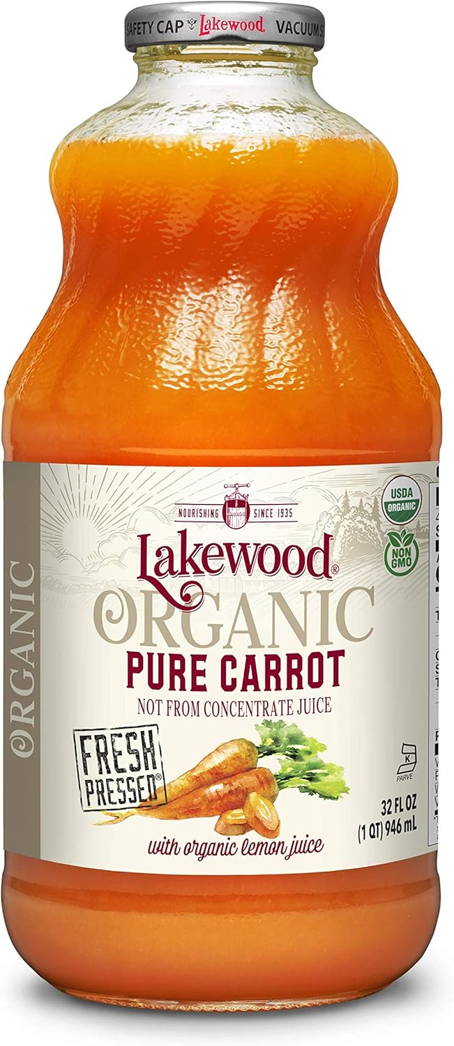 Lakewood Organic PURE Carrot Juice, 32 Fl Oz (Pack of 6)