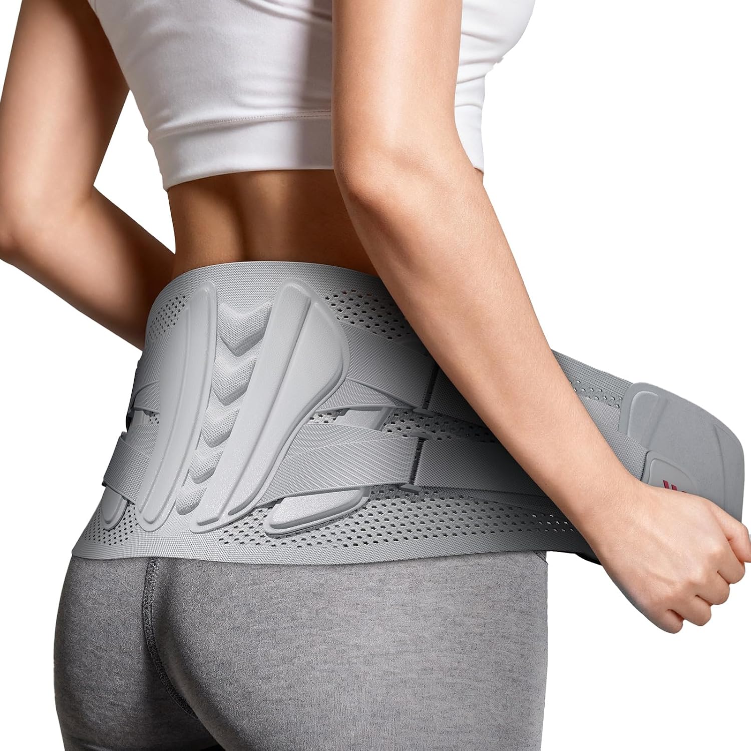 Back Brace Support Belt-Adjustable Lumbar Support Belt for Sciatica & Herniated Disc - 4D Knit Fabric with 6 Reinforced Support Rods with Removable Lumbar Pad for Men & Women (L (Large)