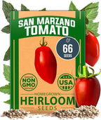 HOME GROWN San Marzano Tomato Seeds 66+ Heirloom Non-GMO Seeds for Planting, High Germination, Indeterminate, Classic Meaty Italian Paste Tomato, Best for Sauce & Canning (Solanum lycopersicum)